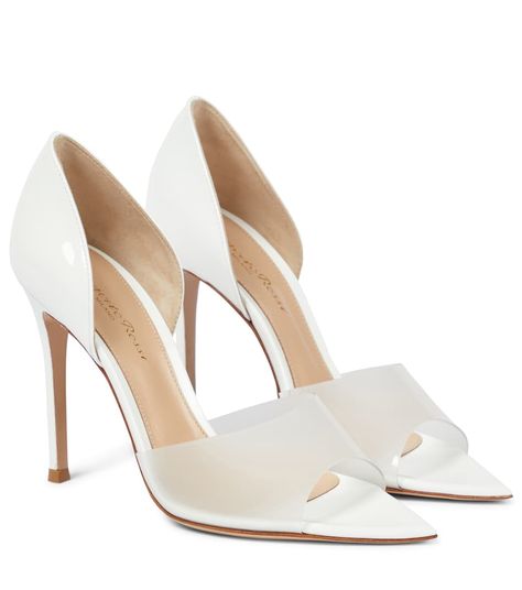 Gianvito Rossi - Bree patent leather and PVC peep-toe pumps | Mytheresa Gianvito Rossi Heels, Dr Shoes, White High Heels, White Sandals Heels, Mid Heels Pumps, Rossi Shoes, Boot Jewelry, Classic Heels, White Pumps