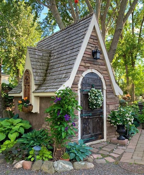 Cement Patio, Craft Shed, Storybook Homes, Forest Cottage, Backyard House, Small Tiny House, Small Cottages, Garden Whimsy, Hobbit House