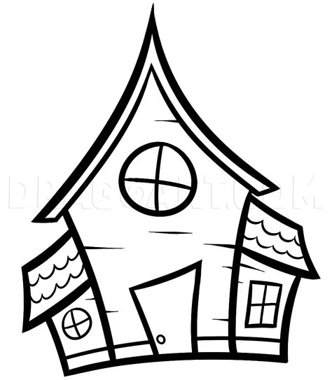 Easy Haunted House, Haunted House For Kids, Easy Nature Drawings, Haunted House Drawing, Dream House Drawing, Simple House Drawing, Easy Butterfly Drawing, House Drawing For Kids, House Doodle