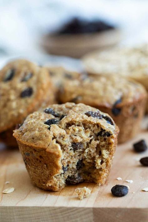 When you are craving oatmeal raisin cookies, but want something a little healthier instead, make these Oatmeal Raisin Muffins! Packed with wholesome oats and juicy raisins, they're a delicious and nutritious breakfast or snack. Quick and easy to make, this recipe is a must-try for any muffin lover. Oatmeal Raisin Muffins, Peanut Butter Chocolate Chip Muffins, Flax Eggs, Raisin Muffins, Easy Waffle Recipe, Waffles Easy, Oat Muffins, Peanut Butter Oatmeal Cookies, Breakfast Sweets