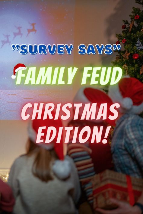 Christmas games that perfect to get everyone in the family engaged. A Christmas version of a family feud game is a fun activity to do with your family on Christmas eve or at a Christmas family reunion. Have fun and have a jolly merry Christmas. Holiday Family Feud Questions, Christmas Family Fued Free Printable, Free Christmas Family Feud Questions, Christmas Games To Play With Family, Family Feud Christmas Questions, Christmas Family Fued, Christmas Games Family, Christmas Games To Play, Christmas Questions