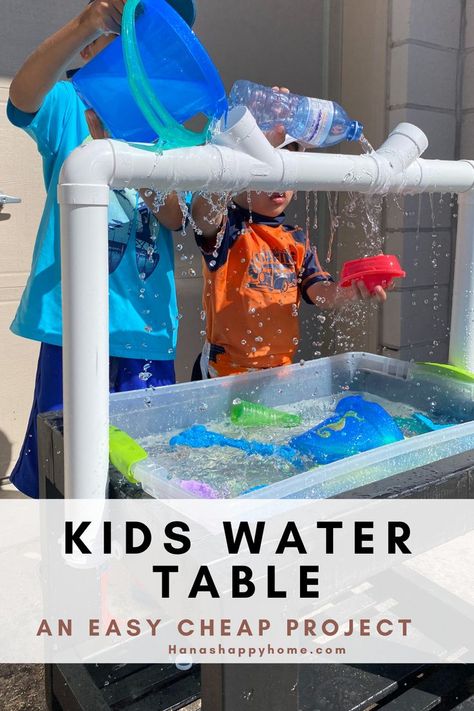 Kids Water table with pipes Diy Water Toys, Water Table For Kids, Water Table Diy, Ikea Kids Table, Wood Growth Chart, Toddler Water Table, Kids Water Table, Ikea Bunk Bed, Water Play For Kids