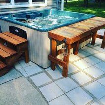 Picture of The Finished Product Hot Tub Side Table, Tub Side Table, Hot Tub Bar, Jacuzzi Pool, Hot Tub Privacy, Hot Tub Steps, Hot Tub Landscaping, Hot Tub Time Machine, Hot Tub Surround