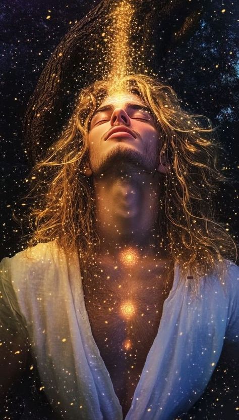 Higher Dimensions | 🌟Your "Soul's Radiance", dwelling within your physical form, is beginning to emanate in a distinctive and remarkable manner | Facebook Man Meditating, Spiritual Art Soul, Sacred Masculine, Higher Dimensions, Masculine Art, Put In The Work, The Golden Compass, Mr. Love, Consciousness Art