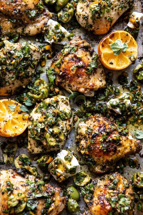 Charred Lemon, Roasted Garlic Butter, Goat Cheese Stuffed Chicken, Half Baked Harvest Recipes, Chicken With Lemon, Chicken Roasted, Easy Sheet Pan Dinners, Seasoned Chicken, Garlic Butter Chicken