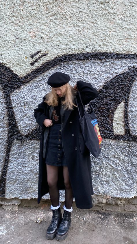 #darkacademia #outfitoftheday #outfitinspiration #aestheticoutfit #darkacademiaaesthetic #aesthetic #fitcheck Black Raincoat Outfit, Raincoat Outfit Aesthetic, Raincoat Outfit, Black Raincoat, Black Pantyhose, White Socks, Outfit Aesthetic, White Sock, Fit Check