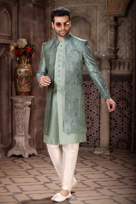 Sherwani Pakistani, Unique Mens Wedding Suits, Gents Kurta, Men's Ethnic Wear, Mens Kurta, Wedding Sherwani, Beach Wear Men, Kurta Design, Indian Groom