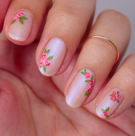 Nails Iridescent, Rose Nail Design, Easter Nail, Easter Nail Art, Rose Nail Art, Super Cute Nails, Artist Work, Rose Gold Nails, Rose Nails