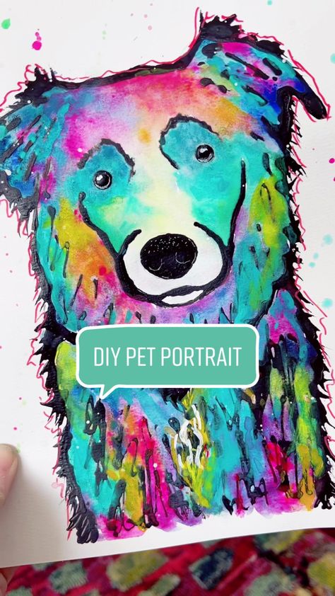 Watercolor Animal Portraits, Diy Pet Painting, Pet Painting Ideas, Diy Dog Art, Pet Paintings Diy, Paint Dog Easy, Easy Watercolor Dog, Diy Pet Portrait, Diy Dog Art Canvas