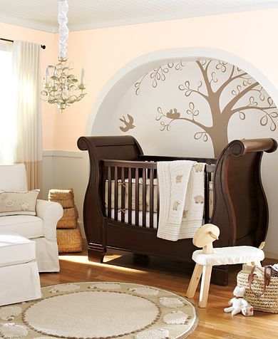 8 Trendy Nursery Design Ideas « Nidhi Saxena's blog about Patterns, Colors and Designs Small Baby Nursery, Pottery Barn Nursery, Nature Themed Nursery, Brown Crib, Baby Nursery Design, Baby Room Themes, Fun Nursery, Nursery Room Boy, Baby Room Design