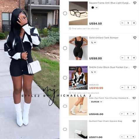 All White Shein Outfit, Black And White Shein Outfits, Baggy Shein Outfits, Shein Fall Looks, Recreating Shein Outfits, Shein Outfit Layout, Simple Shein Outfits, Blush Mark Outfits, Shein Outfit Inspo Fall