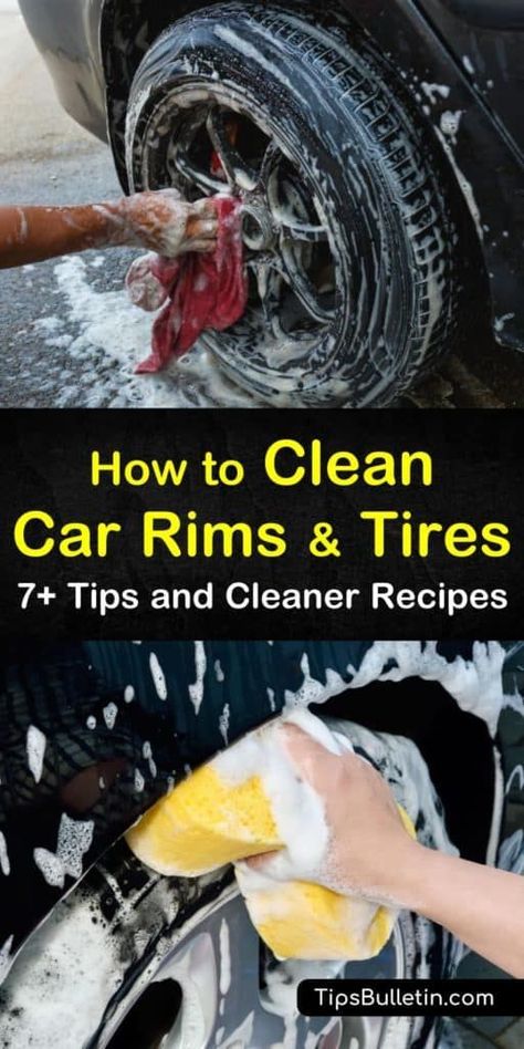 Learn from our DIY car rim and tire cleaning tips and recipes that show you how to clean alloy, aluminum, and chrome wheels in a few simple steps. Clean wheels using a synthetic cleaner or use lemon juice and vinegar. #cleancarrims #wheelcleaner #tirecleaner #rims #tires How To Clean Rims On A Car, Diy Washer Fluid For Car, Diy Cleaning Gel For Car, Diy Armor All Car Cleaner, Clean Car Tires, Car Cleaning Goo Diy, Homemade Toilet Cleaner, Clean Tires, Car Jack