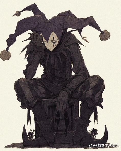 Dark Jester Art, God Of Life Character Design, Ink Character Design, Clown Character Art, Clown Concept Art, Executioner Character Design, Masked Character Design, Jester Oc Art, Oc With Mask