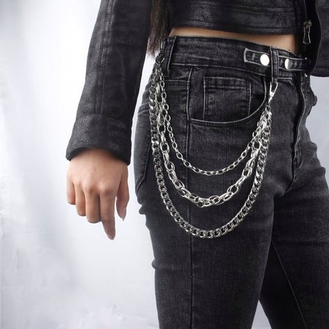 Layered Metal Pant Chain Color: Silver Type: Pants Chain Material Metal One Size Length 19 Inches / Please See Photo For Measurements Colar Chocker, Hip Hop Street Style, Pant Chains, Chain Belts, Jean Accessories, Chain Belt, Overalls Women, Shein Style, Chains For Men