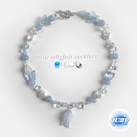 Kokomi Necklace, Kokomi Bracelet, Jellyfish Bracelet, Jellyfish Necklace, Manik Manik, Blue Jellyfish, Bracelet Inspo, Bead Charms Diy, Snow Angels