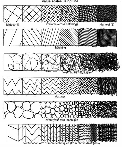 Value scales using line Sketchbook Assignments, Art Handouts, Elements And Principles, Shading Techniques, Value In Art, Art Worksheets, Principles Of Art, Drawing Exercises, Principles Of Design