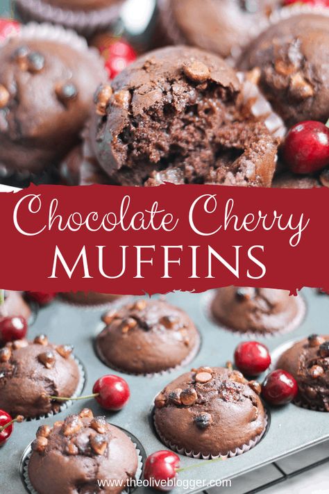 Chocolate Cherry Recipes, Diy Muffins, Christmas Patisserie, Chocolate Cherry Muffins, Cherry Ideas, Cherries Recipes, Cherry Muffin, Cherry Recipe, Cherry Muffins