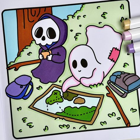 When spooky meets adorable! 👻✨ Check out how I color these cute and creepy characters from my “Spooky Times” coloring book by Kuki Puff (linked in b1o). This page is from the “Spooky Times” Coloring Book, featuring cute spooky creatures in cozy moments. Perfect for adults and teens who want a little charm with their Halloween vibes, all while enjoying a relaxing creative escape! 🖍 Ready to add some spooky cuteness to your coloring collection? Grab your copy of “Spooky Times” on Amazon today... Spooky Creatures, Creepy Characters, Coco Wyo, Cute And Creepy, Acrylic Markers, Spooky Cute, Cozy Moments, Halloween Vibes, Spooky Vibes