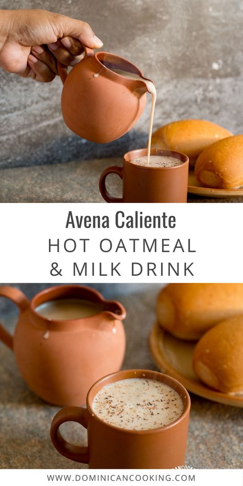 Avena Caliente (Oatmeal and Milk Hot Drink) was often served with breakfast when I was a kid. Practical, simple, quick to make and inexpensive, this is one of our favorite recipes. #avena #caliente #oatmeal #dominicanrecipe #dominicancooking #simplebyclara @SimpleByClara | dominicancooking.com Oatmeal Drinks Healthy, Spanish Milk Drink, How To Make Avena Drink, How To Make Avena, Dominican Avena Recipes, Spanish Oatmeal Recipes, Hot Milk Drink Recipes, Avena Dominican Recipe, Atole Recipe Mexican Oatmeal