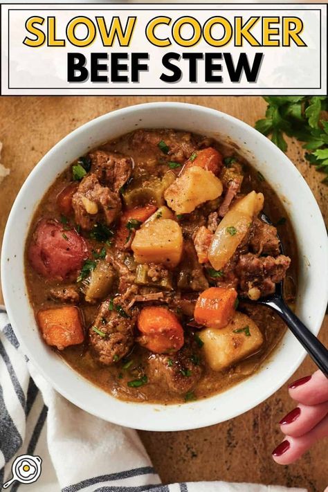 Use your slow cooker to make this incredible Beef Stew full of aromatic rosemary and garlic, fork-tender beef, and colorful vegetables. Beef Soups And Stews, Beef Cubes Recipe Crock Pots, Crockpot Stew Meat Recipes, Vegetable Beef Soup Instant Pot, Beef Soup Instant Pot, Vegetable Beef Soup Recipes, Beef Stew Crock Pot Recipes, Crock Pot Stew, Beef Stew Crock Pot