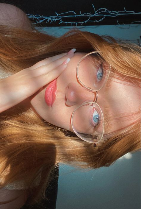 #fashion #aesthetic #glasses #glassesgirl #blueeyes" #ginger #redhair #redhead #strawberryblondehair Strawberry Blonde With Glasses, Glasses With Red Hair, Ginger Hair With Glasses, Glasses Red Hair, Strawberry Blonde With Green Eyes, Glasses For Redheads, Red Head With Glasses, Gold Glasses Aesthetic, Ginger With Glasses