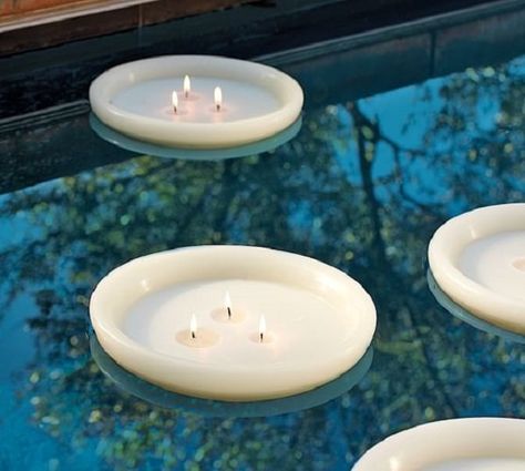 Floating Citronella Candles, Backyard Party Lighting, Floating Pool Candles, Pool Candles, Floating Candle Centerpieces Wedding, Backyard Pool Parties, Backyard Party Decorations, Desk Reception, Floating Pool Lights