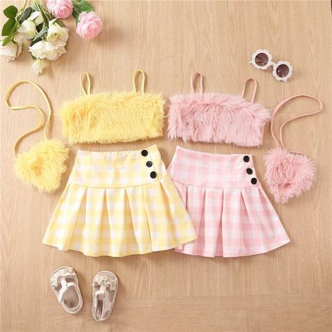 3-Piece Girls Matching Set: Skirt, Crop-top and Purse. Care: Machine wash on low or delicate. Dry on gentle or low. Perfect Gift for birthdays, holidays, or just to make any day special for the little one in your life. Matching Set Skirt, Hot Pink Outfit, Cute Outfits With Shorts, Plaid Skirt Set, Plaid Pleated Skirt, Cute Dress Outfits, Cute Preppy Outfits, Girls Summer Outfits