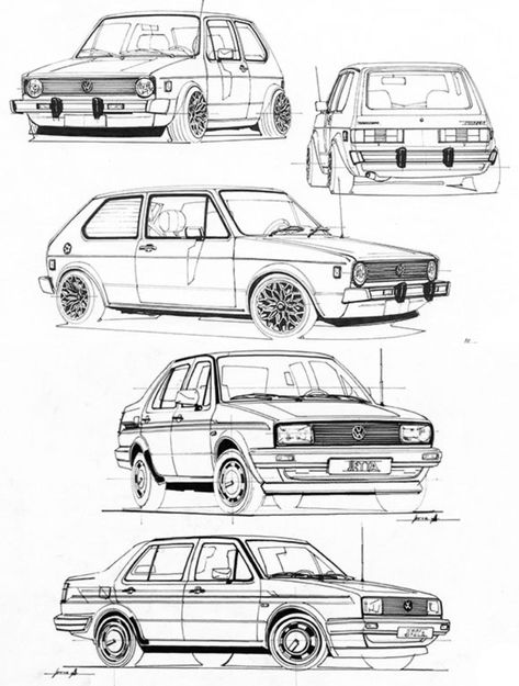 Car Drawing In Perspective, Vehicle Drawing Reference, Vintage Car Sketches Pencil, Cars In Perspective Drawing, Car Angles Drawing, Car Art Reference, Vehicles In Perspective, Car Drawing Side View, Back Of A Car Drawing