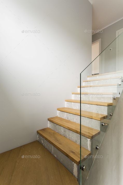 Concrete stairs in minimalist interior by bialasiewicz. Concrete and wooden stairs with glass balustrade in modern minimalist interior#minimalist, #interior, #Concrete, #stairs Stairs With Glass Balustrade, Loft Conversion Victorian Terrace, Glass Banister, Stairs With Glass, Floor Architecture, Stairs Wood, Glass Stair, Stair Ladder, Concrete Staircase