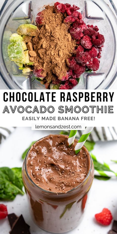 Smoothie With Avocado, Chocolate Raspberry Smoothie, Chocolate Avocado Smoothie, Smoothie Recipes Healthy Breakfast, Smoothie Drink Recipes, Raspberry Smoothie, Avocado Smoothie, Easy Smoothies, Chocolate Raspberry