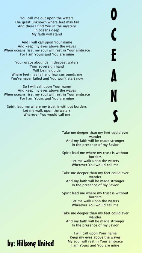 Praise And Worship Songs Lyrics, Oceans Lyrics, Hymn Lyrics, Gospel Song Lyrics, Best Worship Songs, Hymn Print, Peace Pole, Family Prayer, Hymns Of Praise