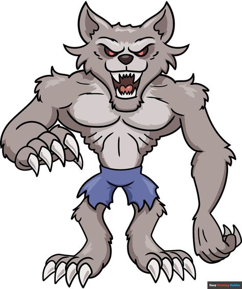 Cartoon Werewolf Drawing, How To Draw A Werewolf, Werewolf Drawing Easy, Drawing Ideas Scary, Werewolf Cartoon, Cartoon Werewolf, Drawing Werewolf, Gt Polo, Draw Halloween