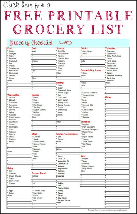 Printable grocery list - I need to do this!  I keep forgetting stuff every single time I go to the store! Free Printable Grocery List, Grocery Checklist, Free Budget Printables, Printable Grocery List, Budget Template Free, Grocery List Template, Grocery List Printable, Free Budget, Finance Organization