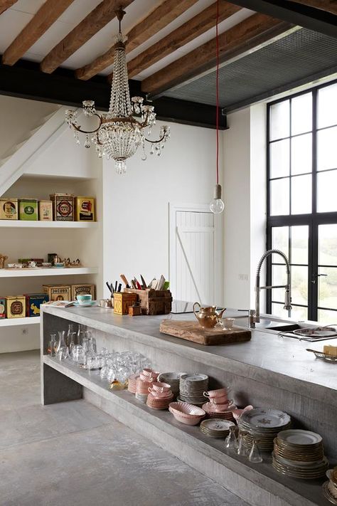 Kitchen island Concrete Island, Concrete Kitchen Island, Glamorous Kitchen, Concrete Kitchen, Design Del Prodotto, Stylish Kitchen, Decor Minimalist, Style At Home, Design Case