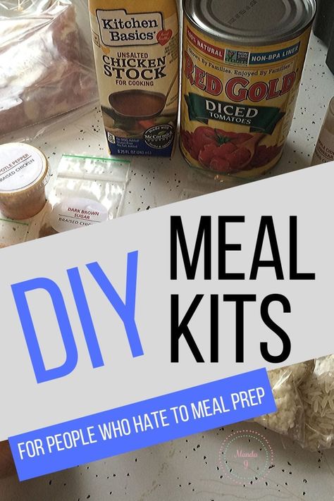 Diy Meal Prep Kits, Shes In Her Apron Recipes, Diy Meal Kit Ideas, Diy Home Chef Meals, Mre Meals Diy, Meal Kits Ideas, Diy Meal Kits Recipes, Emergency Meal Kits, Meal Prep Baskets