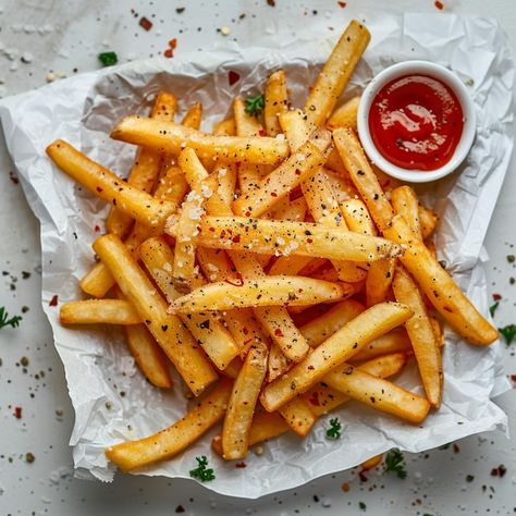 Photo culinary magazine photo of french ... | Premium Photo #Freepik #photo Potato Fries Photography, French Fries Plating, Fries Food Photography, French Fries Photography, Fries Photography, Menu Presentation, Food Shoot, Food Bites, Product Photoshoot