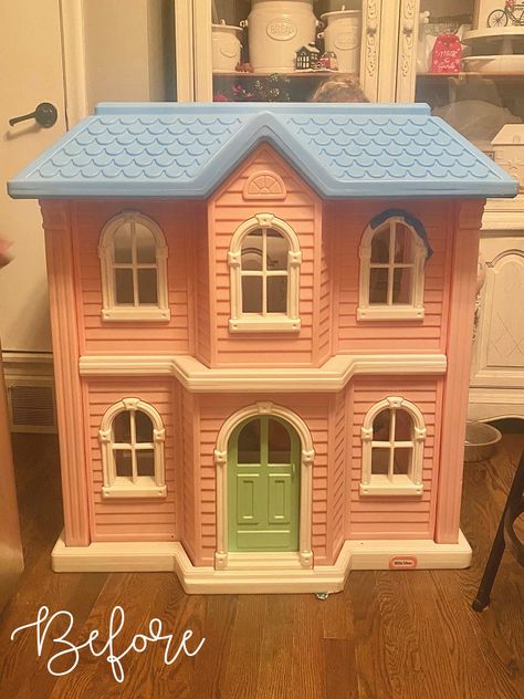 Redo Doll House, Fisher Price Dollhouse Makeover Diy, Barbie House Makeover Diy, Plastic Dollhouse Makeover Diy, Diy Barbie House Decor, Kidcraft Dollhouse Makeover Diy, Barbie Doll House Ideas, Painting A Dollhouse, Doll House Colors