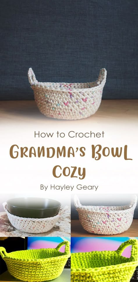 Crochet Patterns Bowl Cozy, Free Crochet Bowl Cozy Patterns, Crochet Bowl Protector, Crochet Cozy Bowl Pattern, Everyday Crochet Projects, Crochet Bowl Cozies Free Pattern, Knitted Bowl Cozy Free Pattern, Crochet Soup Bowl Cozy, Crochet Gift Ideas For Grandparents