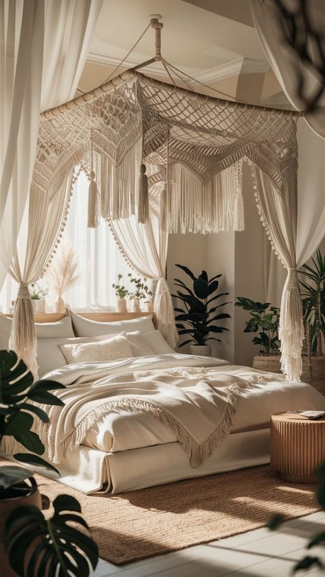 Warm Neutral Color Palette, Cozy Setup, Boho Chic Interior, Comfy Bedroom, Apartment Makeover, House Floor Design, Cream Walls, White Bed, Bohemian Bedroom Decor