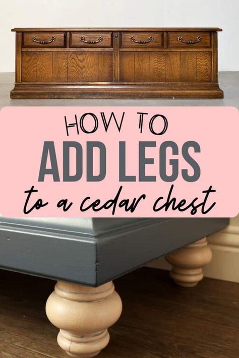 Diy Furniture Legs Ideas, Hope Chest Makeover, Cedar Chest Redo, Painted Cedar Chest, Chests Diy, Chest Makeover, Chest Ideas, Tables Kitchen, Cedar Chest