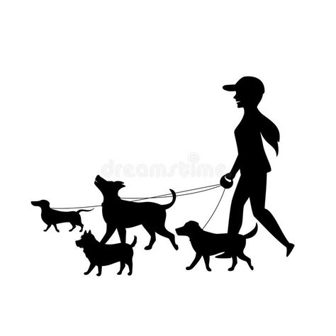 Illustration about Female dog walker sitter walking with group of pets silhouette vector graphic. Illustration of banner, sitter, business - 124154396 Dog Walker Flyer, Dog Logos Ideas, Dog Walking Logo, Walking Group, Disney Canvas Paintings, Rich Dog, Dog Walking Services, Dog Walking Business, Walking Dog