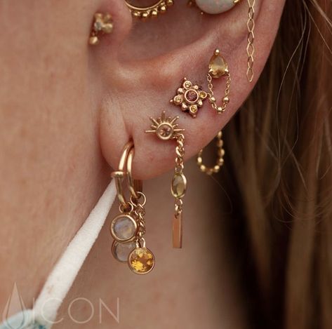 Lots Ear Piercings, Asymmetrical Ear Piercings, Ear Piercing Designs, Piercings Ears, Ear Piercing Curation, Bvla Jewelry, Ear Stacks, Earring Stacks, Curated Ear