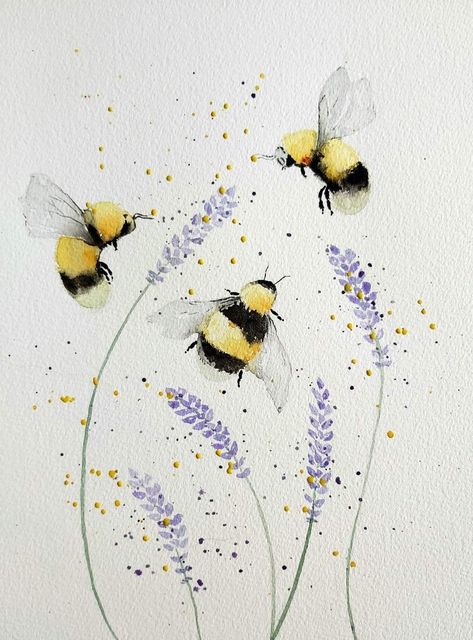 Bumble Bee Drawing, Bee Paintings, Honey Bee Watercolor, Drawing 101, Bee Drawing, Paint Inspo, Bee Painting, Flowers Painted, Watercolour Inspiration