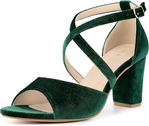 Perphy Crisscross Strap Faux Velvet Open Toe Block Heel Sandals for Women: Amazon.co.uk: Fashion Dark Green Light Pink, Shoes For Party, Heel Sandals For Women, Velvet Block Heels, Long Engagement, Velvet Sandals, Jeans Pant, Elegant Sandals, Sandal Shoes