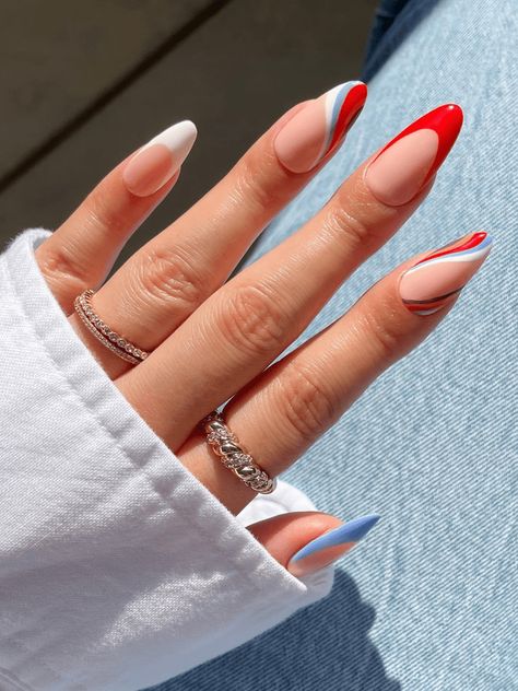 25 Fourth of July Nail Ideas That Are Actually Chic Almond Nails Autumn, Nails Autumn, Fourth Of July Nails, Medium Nails, 4th Of July Nails, Work Nails, French Nail Designs, French Nail, July Nails