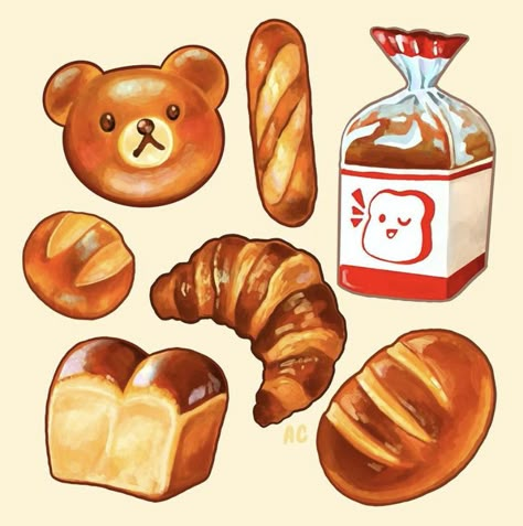 Bread Aesthetic, Digital Art Inspiration, 귀여운 음식 그림, Foodie Art, Bread Art, Food Artwork, Food Illustration Art, Cute Food Drawings, Cute Food Art