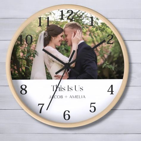 💖Custom "This Is Us" Wall Clock. This Silent Wall Clock indoor wall decor piece creating a personalized environment. Personalize with Names, Established Date and Photo. Custom Base and Hand Color Options Available. 🌸Please check out our shop link in bio above for more details! 🛒https://speciallikes.etsy.com🛍 #etsy #smallbusiness #usa #marriage #engaged #anniversary #wood #housewarming #wedding #weddinggift #thespeciallikesstore #follow #love #husband #happilyeverafter #married #marriedlife... Photography Gifts, Married Life, Hand Coloring, Happily Ever After, Color Options, Decorative Pieces, House Warming, Wall Clock, This Is Us