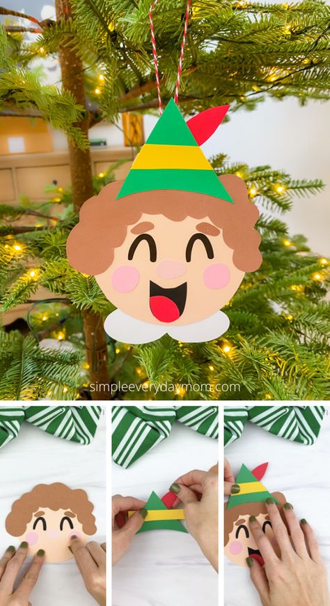 Make this homemade ornament with the kids this Christmas! They’ll have a blast making Buddy the Elf with our free printable template. Buddy The Elf Tree Decorations, Buddy The Elf Christmas Tree Ideas, Free Buddy The Elf Printables, Buddy The Elf Coloring Pages, Diy Buddy The Elf Decorations, Buddy The Elf Crafts For Kids, Elf Movie Crafts For Kids, Christmas Movie Crafts, Elf The Movie Decorations Diy