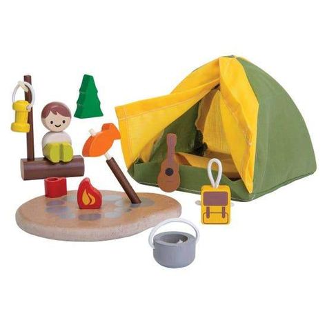 Camping Set - Where The Sidewalk Ends Toy Shop Camping Supplies, Camping Gear, Camping Kettle, Wooden Playset, Camping Set, Plan Toys, Happy Campers, Go Camping, Sleeping Bag