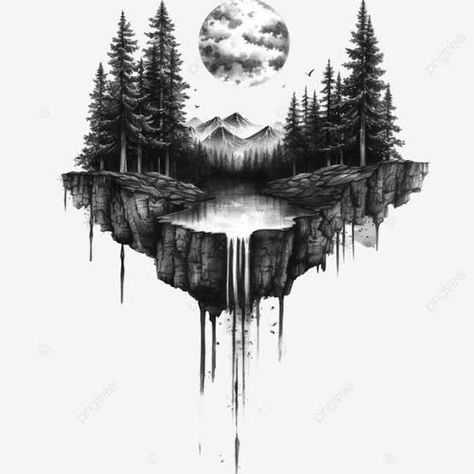 Skull Tree Drawing, Dark Forest Tattoo, Forest Tattoo Sleeve, Wilderness Tattoo, Rip Tattoos For Mom, Lake Tattoo, Forest Tattoo, See Tattoo, Cool Nature